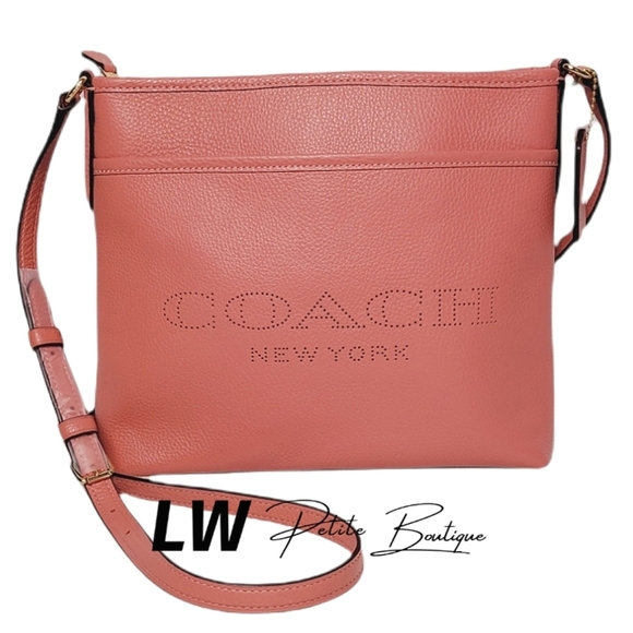 Coach Bright Coral Perforated Leather File Bag - Picture 1 of 8
